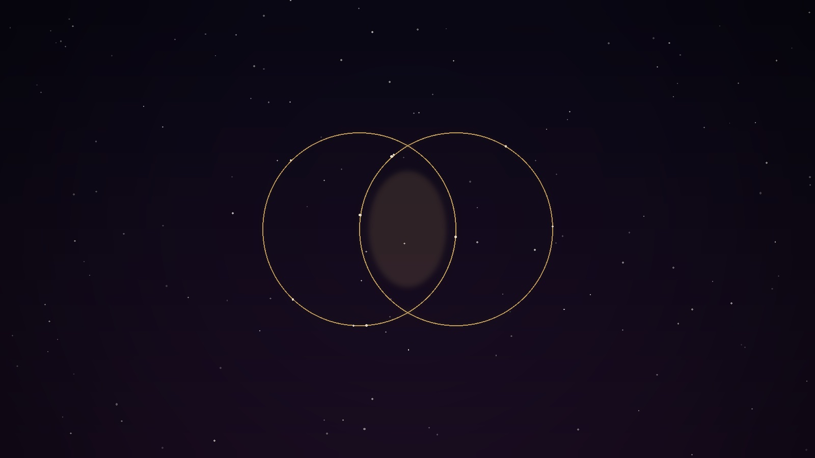 Two overlapping golden circles on a dark celestial background — the Vesica Piscis, symbolising the space between two people where something new can exist