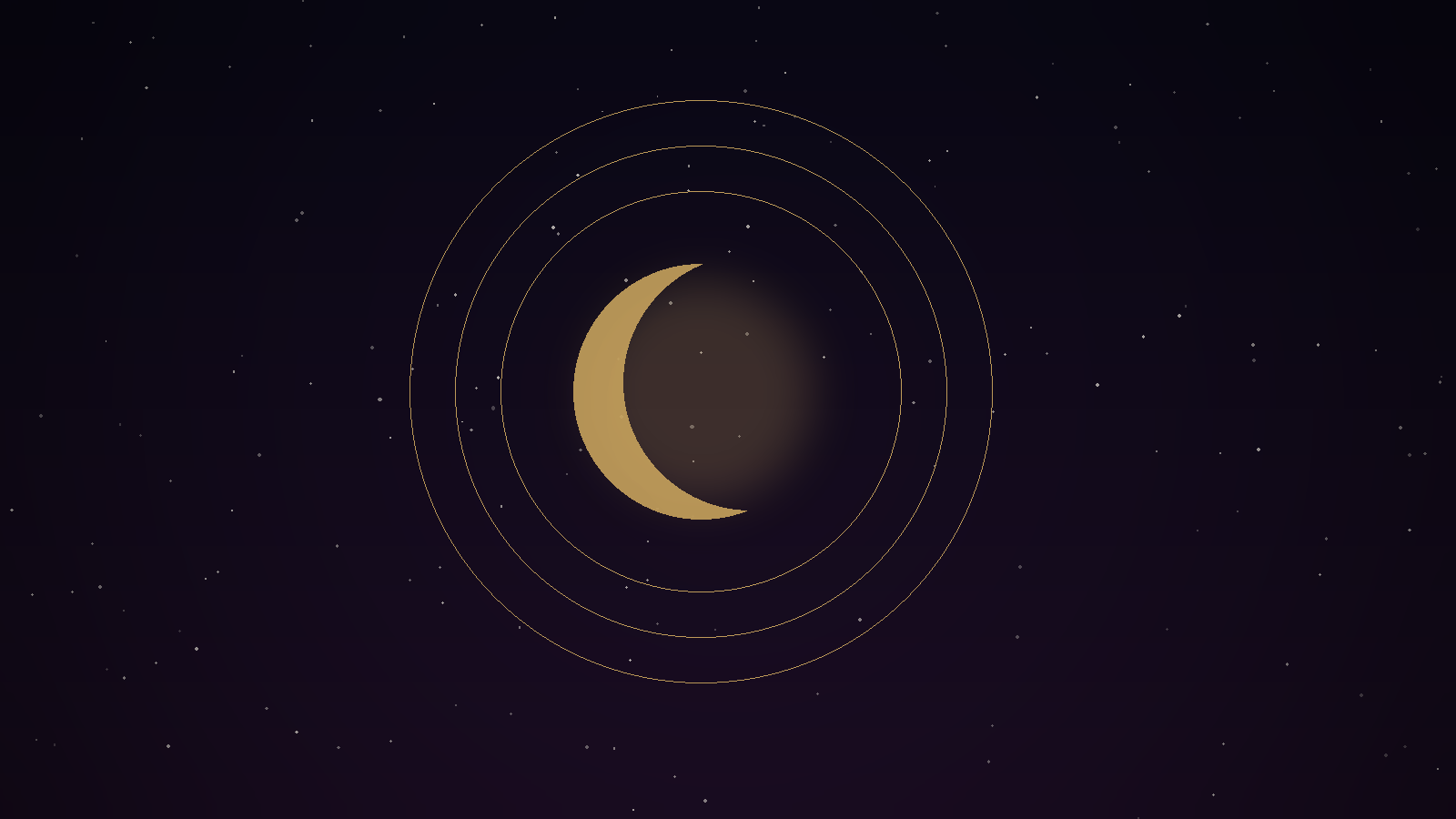 A golden crescent moon with a soft radiating halo on a dark starfield, symbolizing deep rest and yoga nidra